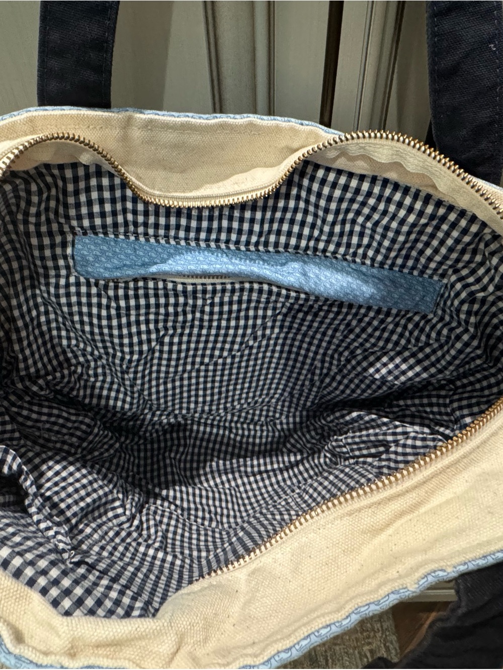 Vineyard Vines Canvas Tote in Cream, Black and Light Blue - Picture 2 of 2